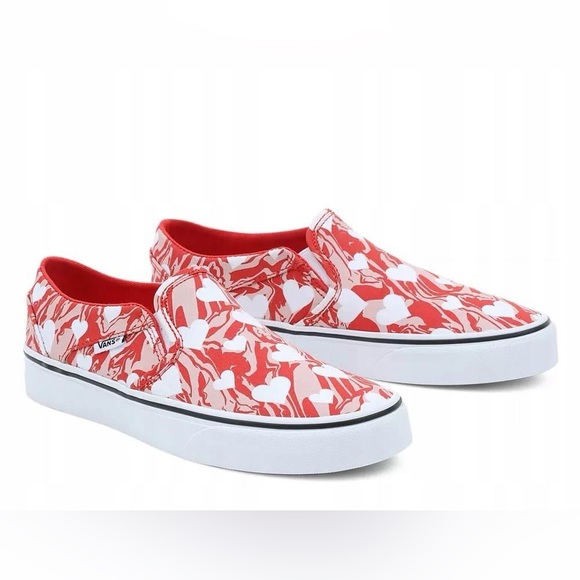 ❤️ ❤️❤️VANS Asher Marble Hearts Red Slip On Sneaker ShSize 8 US❤️❤️❤️ - Picture 2 of 5